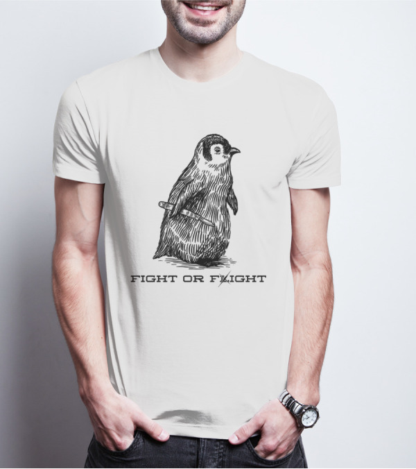 Penguin Fight Or Flight Joke With Knife Drawing T-Shirt