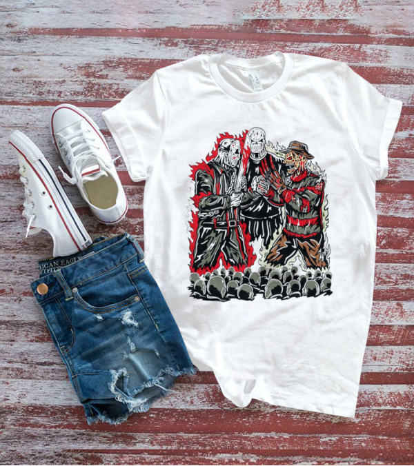 Violent Face Off Horror Movie Characters Freddy Krueger Pyramid Head Crossover T-Shirt