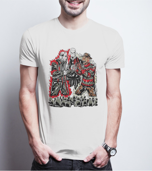 Violent Face Off Horror Movie Characters Freddy Krueger Pyramid Head Crossover T-Shirt
