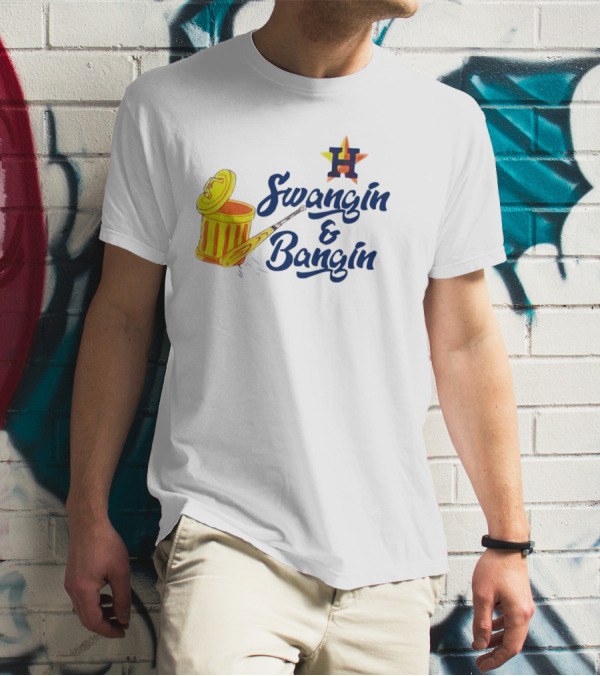 Houston Astros Swangin And Bangin Star H Orange Trash Can Baseball Paddle T-Shirt