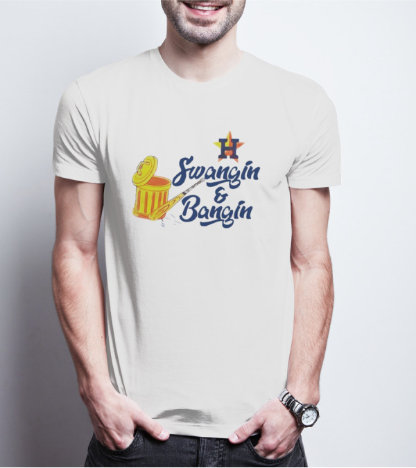 Houston Astros Swangin And Bangin Star H Orange Trash Can Baseball Paddle T-Shirt