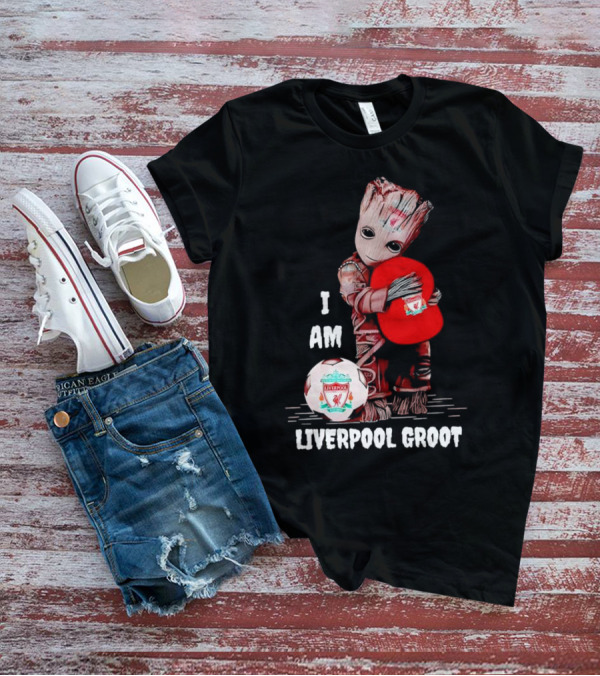 I Am Liverpool Groot Soccer Team Fan Character Holding Cap And Ball T-Shirt