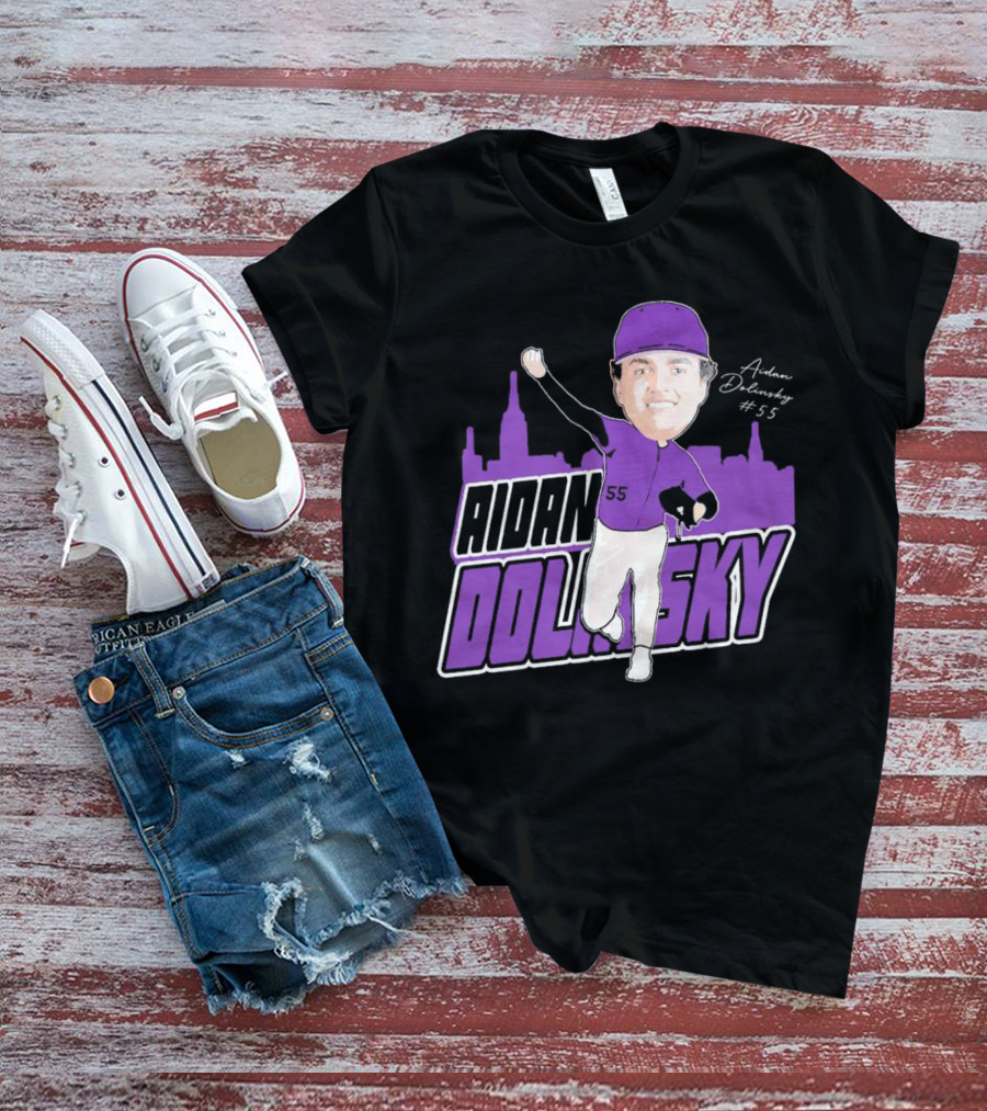 Aidan Dolinsky #55 NYU Baseball Purple City Skyline Signature T-Shirt