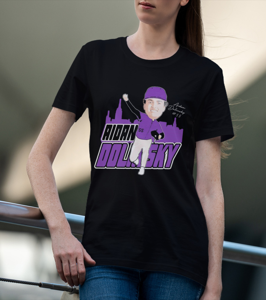 Aidan Dolinsky #55 NYU Baseball Purple City Skyline Signature T-Shirt