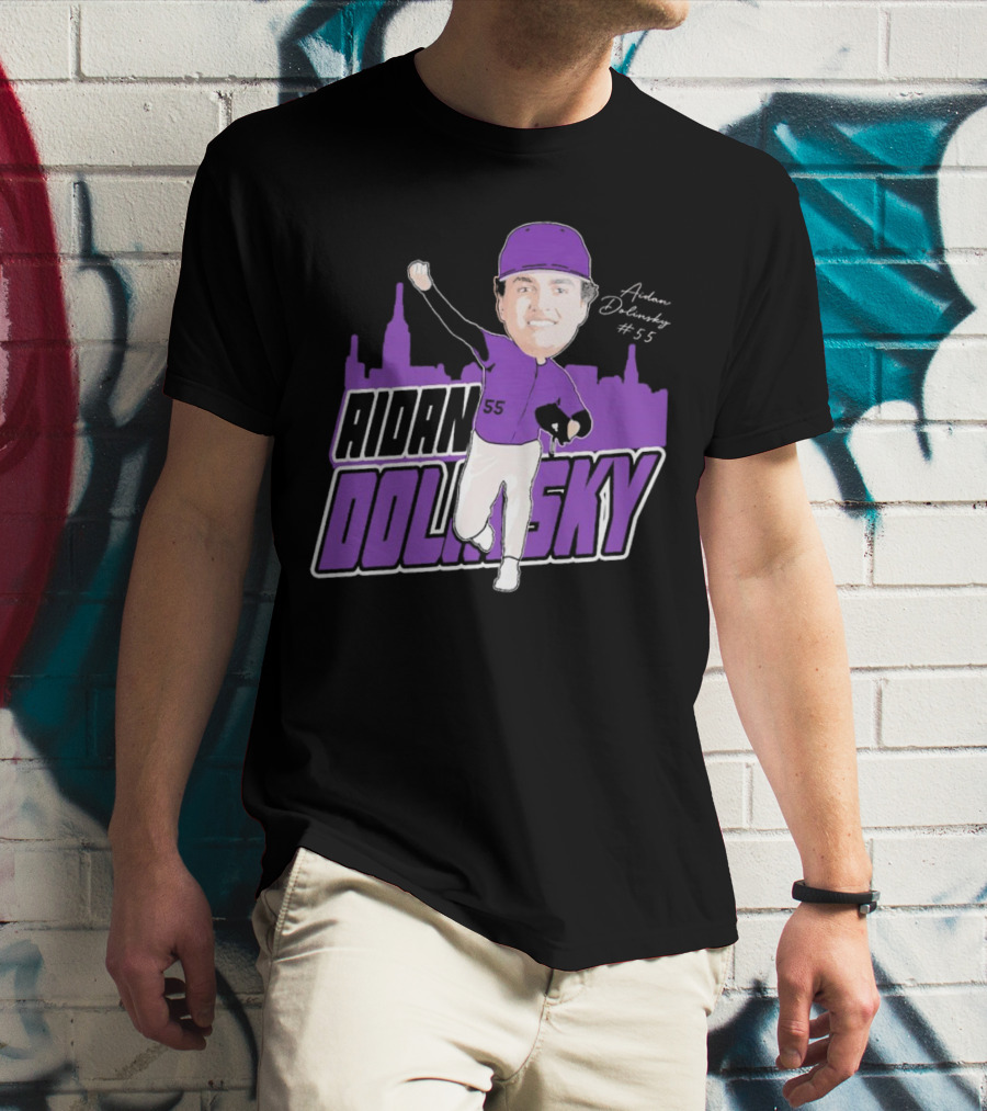Aidan Dolinsky #55 NYU Baseball Purple City Skyline Signature T-Shirt