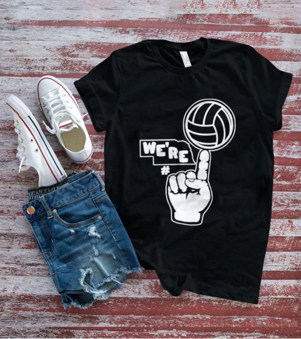 We're Number One Nebraska Volleyball Finger Gesture And Volleyball Map T-Shirt