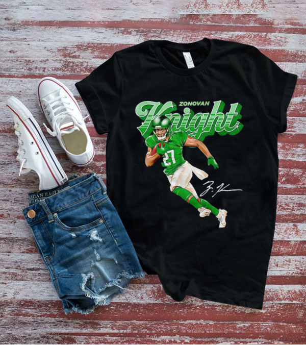 Zonovan Knight New York Jets Vintage Style Green Knight Signature Football T-Shirt