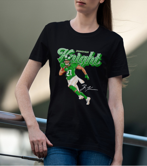 Zonovan Knight New York Jets Vintage Style Green Knight Signature Football T-Shirt