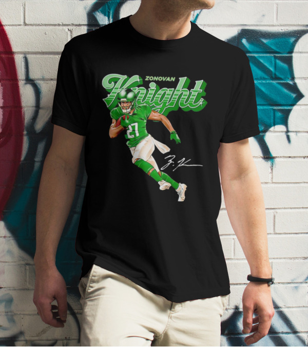 Zonovan Knight New York Jets Vintage Style Green Knight Signature Football T-Shirt