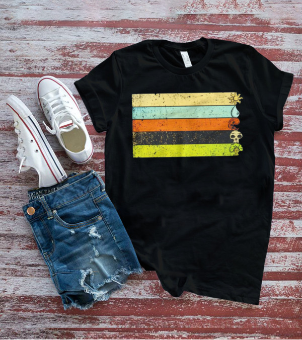 Vintage Magic Sun Water Elements Skull Retro Stripes T-Shirt