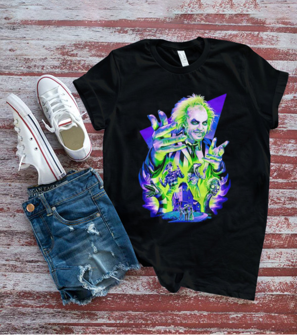 Beetlejuice Specter In Striped Suit Neon Art 80s Horror Movie Icons T-Shirt