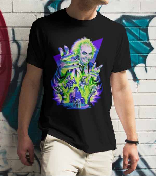 Beetlejuice Specter In Striped Suit Neon Art 80s Horror Movie Icons T-Shirt