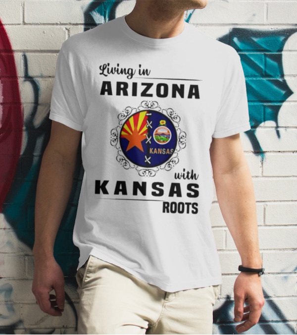 Living In Arizona Embracing Kansas Roots With State Seal Elements T-Shirt
