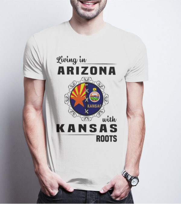 Living In Arizona Embracing Kansas Roots With State Seal Elements T-Shirt