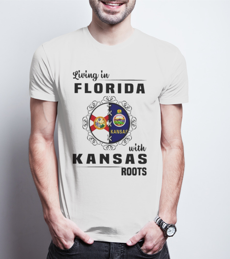 Living In Florida With Kansas Roots State Flags Emblem T-Shirt