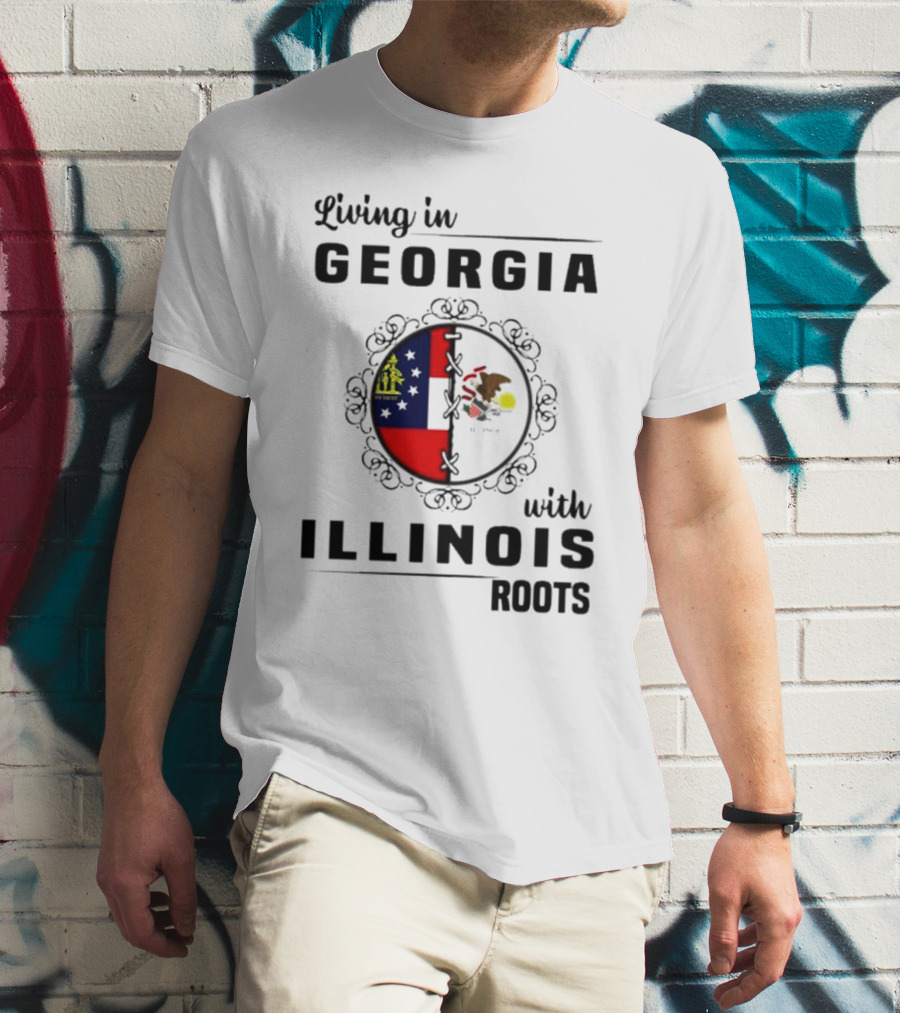 Living In Georgia With Illinois Roots Flag Heart Connection T-Shirt