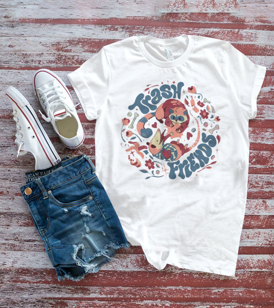 Trash Friends Cat And Possum Floral T-Shirt