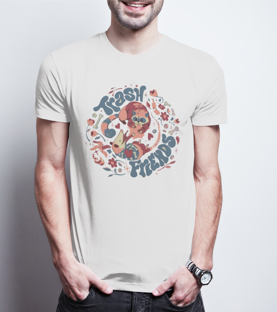 Trash Friends Cat And Possum Floral T-Shirt