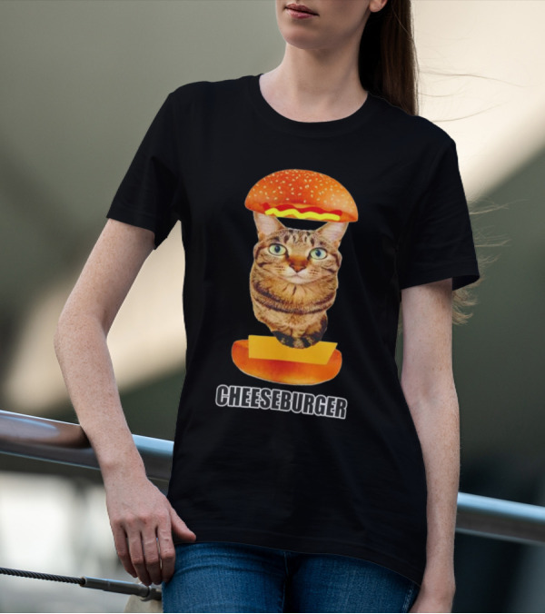 Cat Cheeseburger Head Sandwich T-Shirt