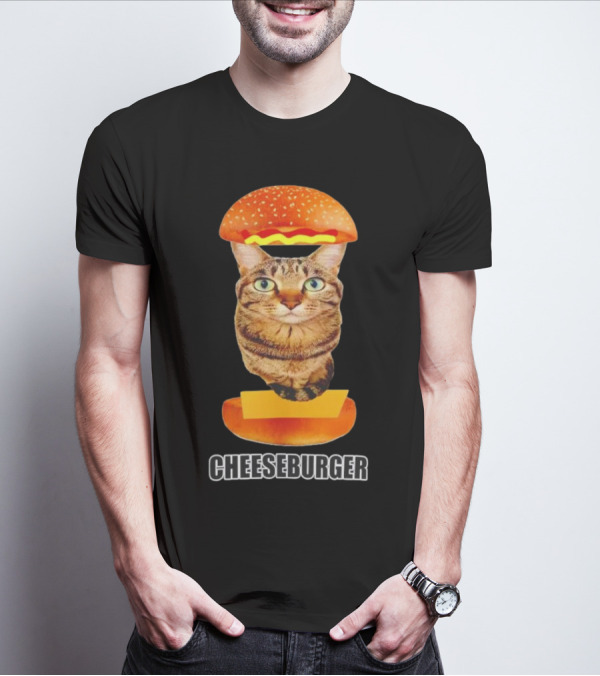 Cat Cheeseburger Head Sandwich T-Shirt