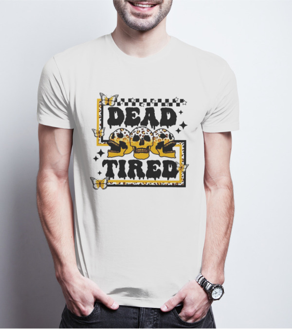 Dead Tired Skull Butterflies Stars Trio T-Shirt