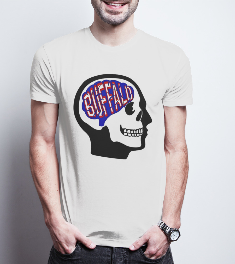 Buffalo Brain Outline In Skull T-Shirt