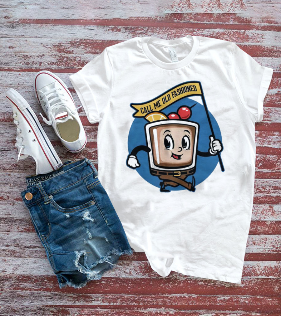 Call Me Old Fashioned Whiskey Animated Cocktail Character With Cherry And Orange T-Shirt