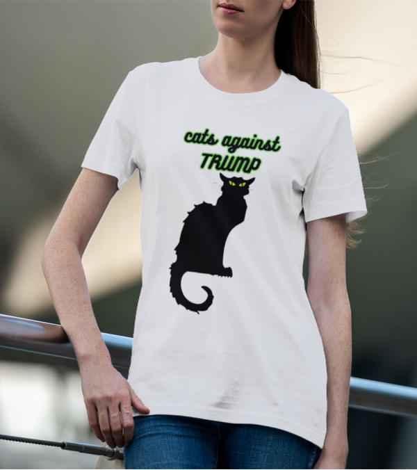 Cats Against Trump Black Cat Silhouette With Glowing Yellow Eyes T-Shirt