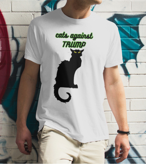 Cats Against Trump Black Cat Silhouette With Glowing Yellow Eyes T-Shirt