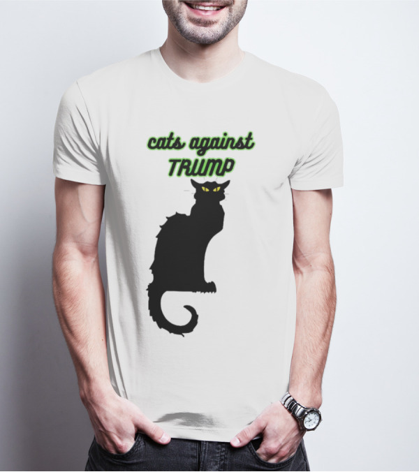 Cats Against Trump Black Cat Silhouette With Glowing Yellow Eyes T-Shirt