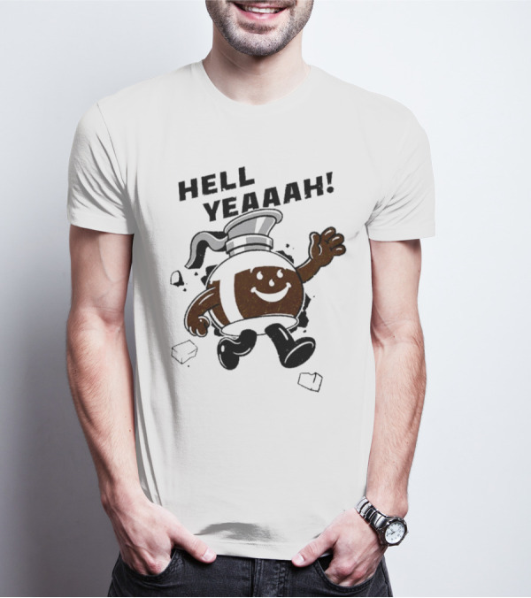 HELL YEAAAH FOR COFFEE MASCOT RUNNING ENTHUSIASTICALLY WITH ICE CUBES T-Shirt