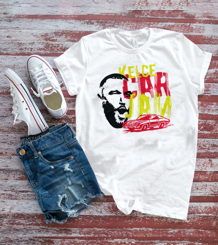 Kelce Car Jam Bold Yellow Red Face Car T-Shirt