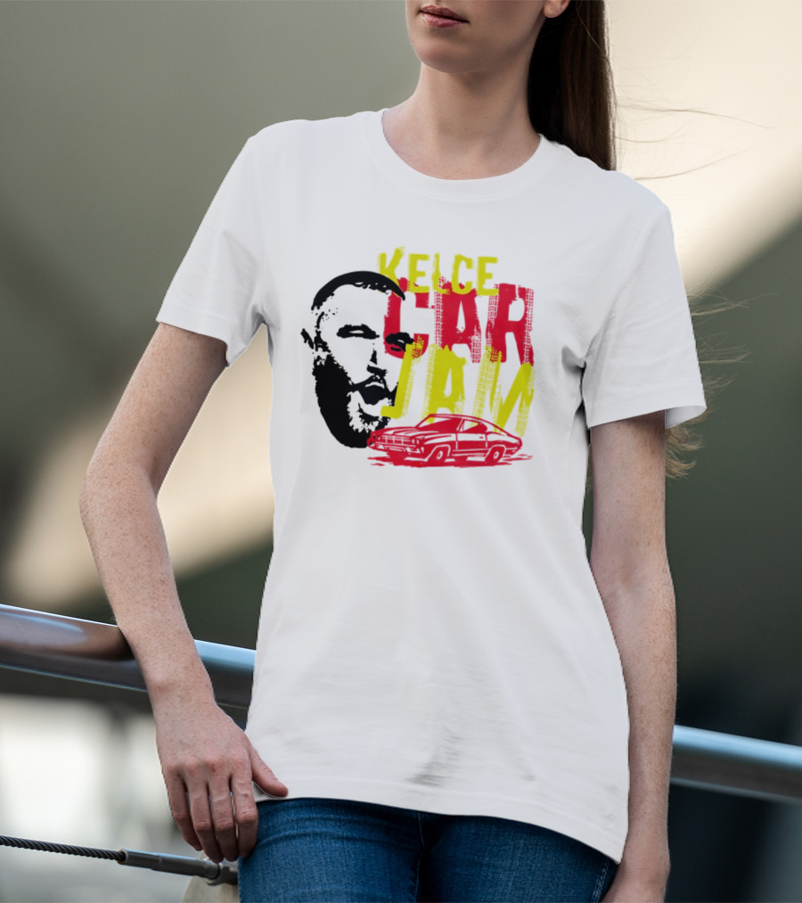 Kelce Car Jam Bold Yellow Red Face Car T-Shirt