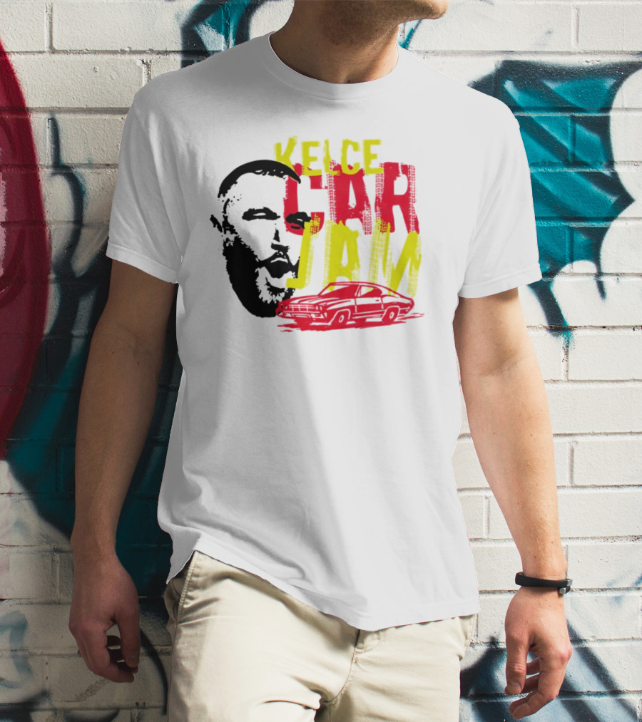 Kelce Car Jam Bold Yellow Red Face Car T-Shirt