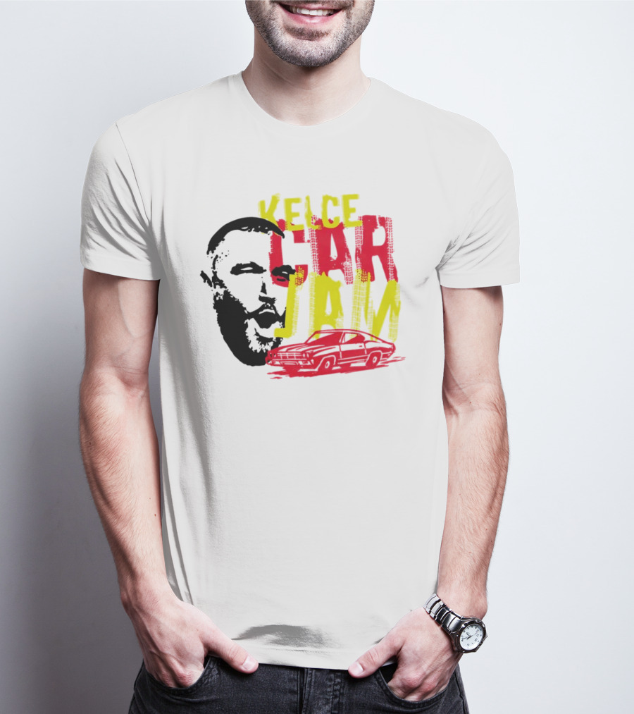 Kelce Car Jam Bold Yellow Red Face Car T-Shirt