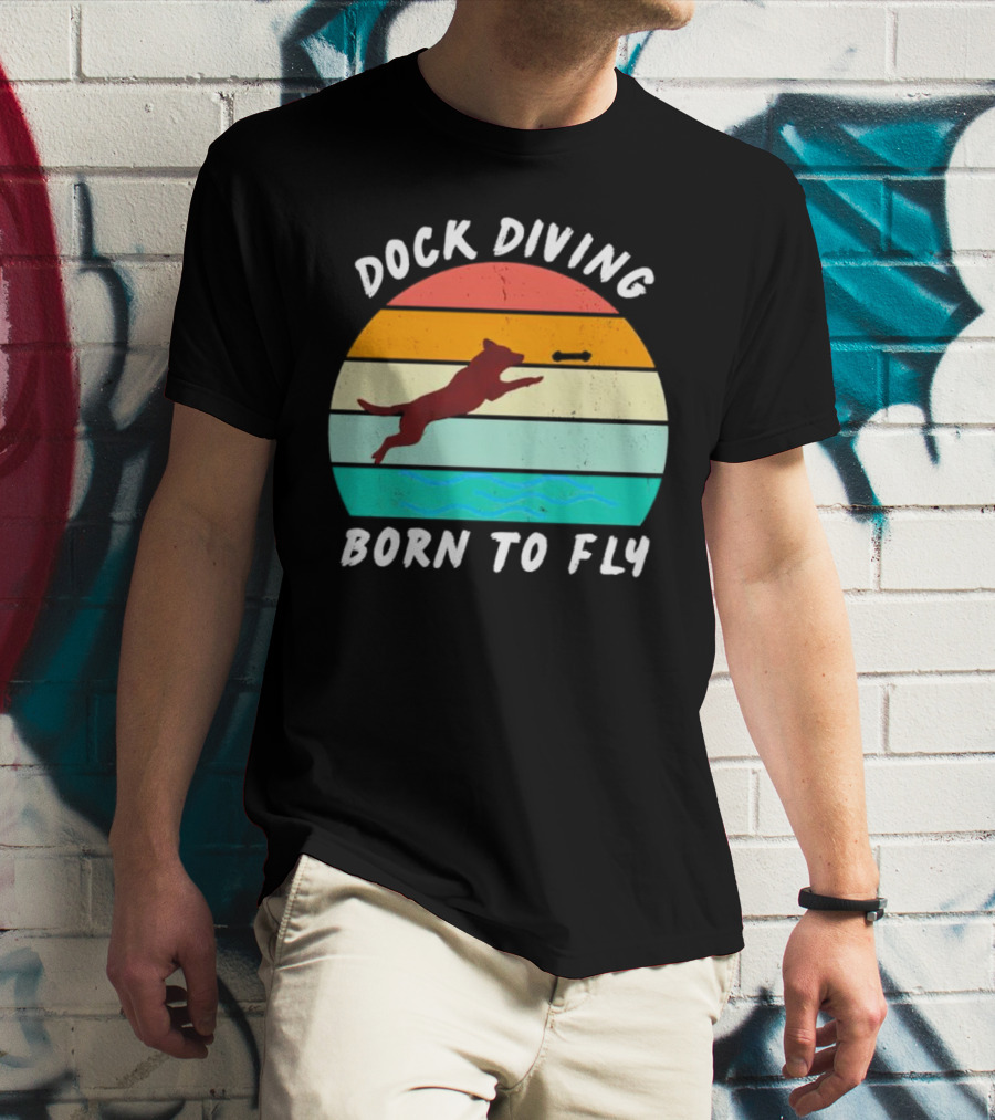 Dock Diving Born To Fly Vintage Retro Stripes Dog T-Shirt