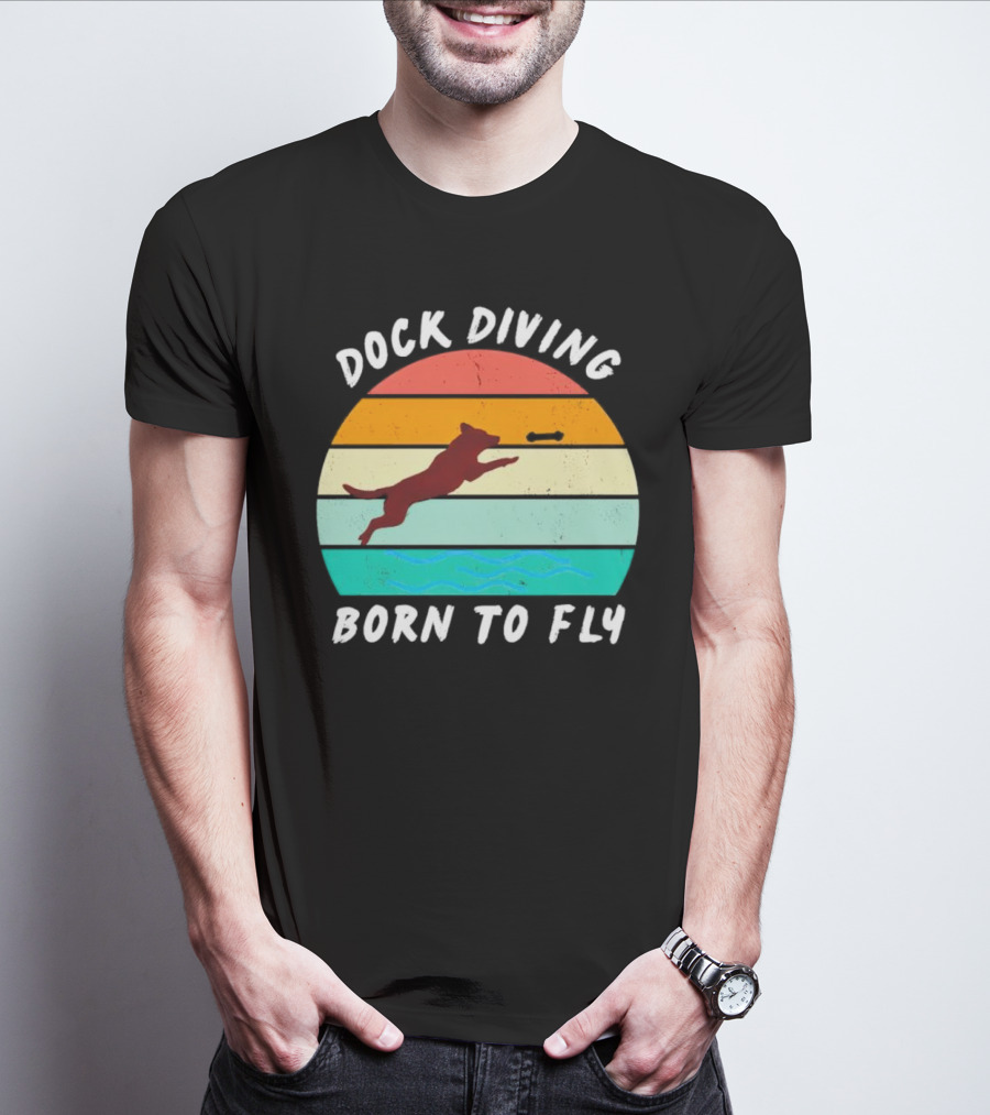 Dock Diving Born To Fly Vintage Retro Stripes Dog T-Shirt