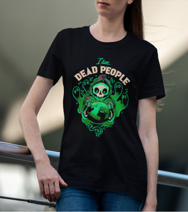 I See Dead People Grim Reaper Holding Earth With Ghosts T-Shirt