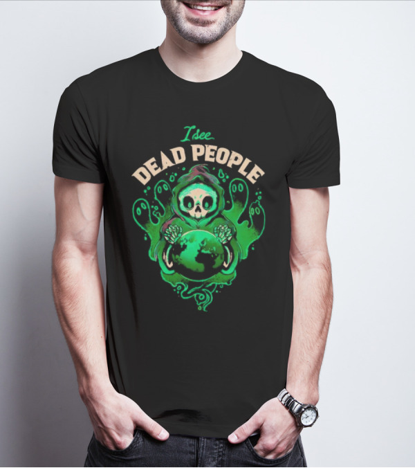 I See Dead People Grim Reaper Holding Earth With Ghosts T-Shirt