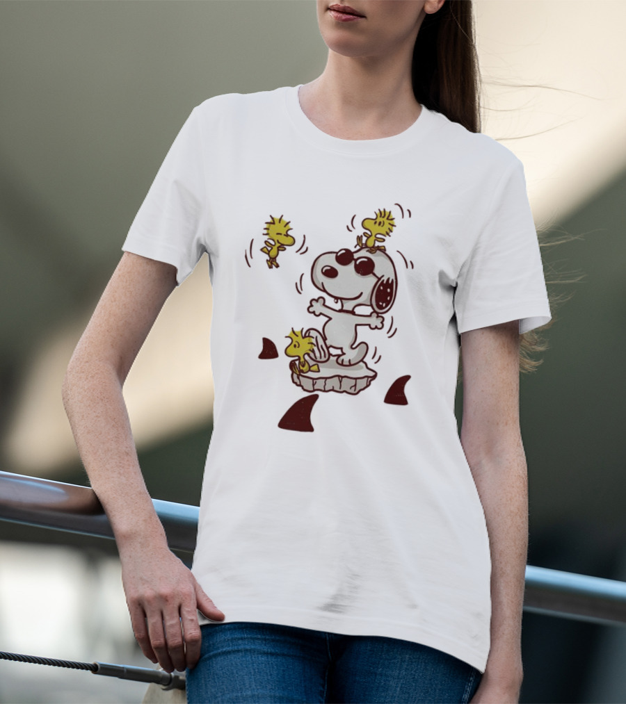 Snoopy And Woodstock Peanuts Dangerous Waters Shark Alert T-Shirt