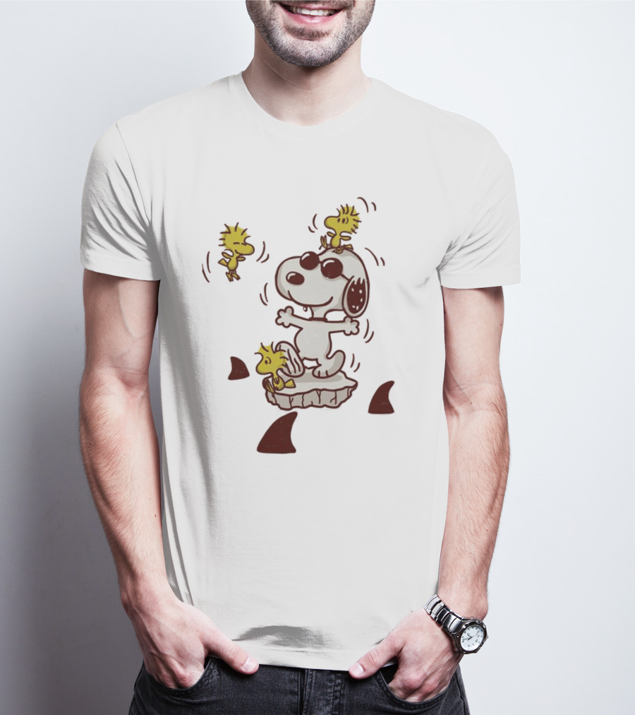 Snoopy And Woodstock Peanuts Dangerous Waters Shark Alert T-Shirt