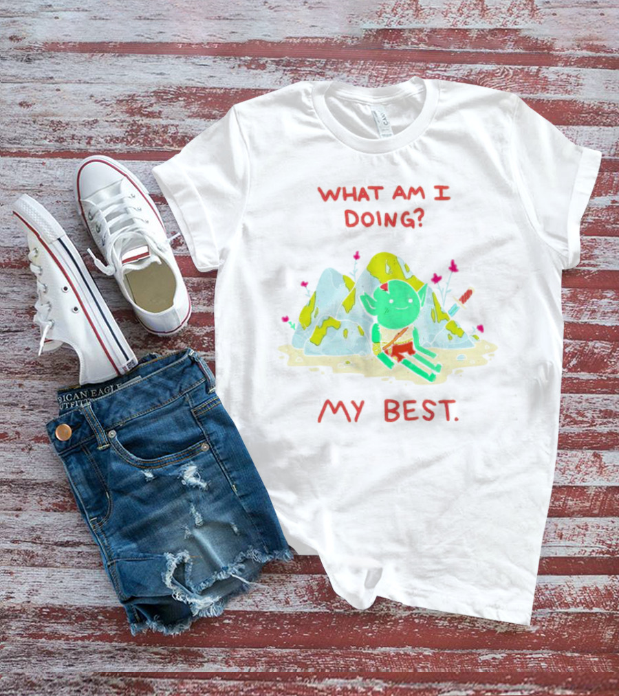 WHAT AM I DOING MY BEST Seated Goblin With Sword In Rocky Landscape T-Shirt