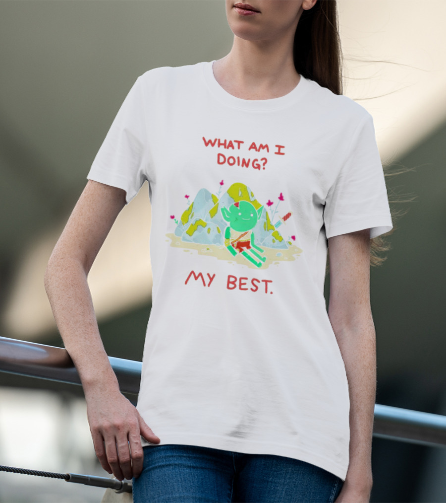WHAT AM I DOING MY BEST Seated Goblin With Sword In Rocky Landscape T-Shirt