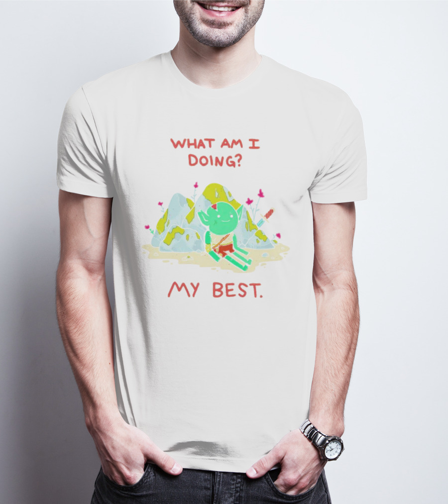 WHAT AM I DOING MY BEST Seated Goblin With Sword In Rocky Landscape T-Shirt