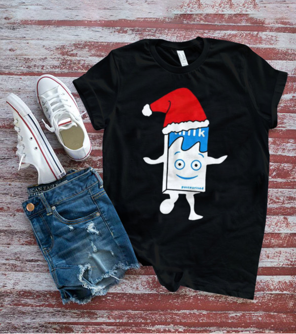 Blur Milk Christmas Cartoon With Santa Hat T-Shirt