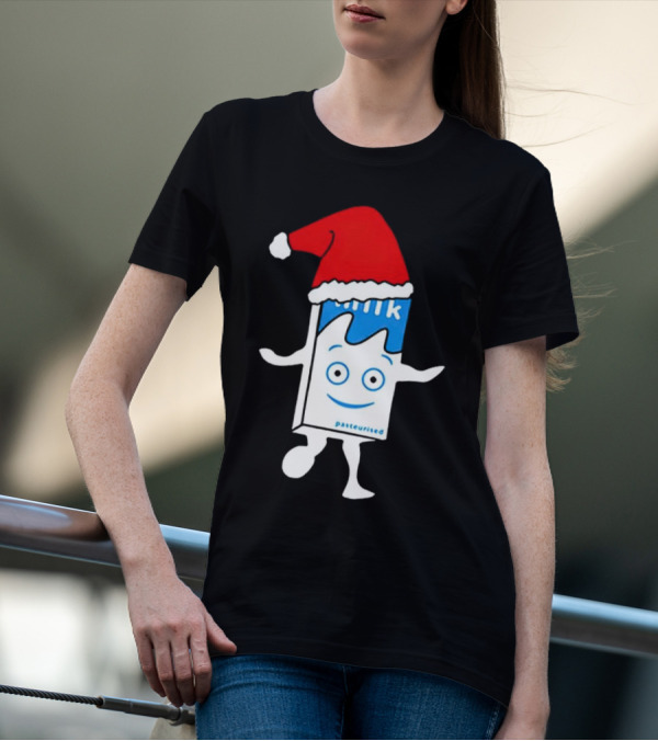 Blur Milk Christmas Cartoon With Santa Hat T-Shirt