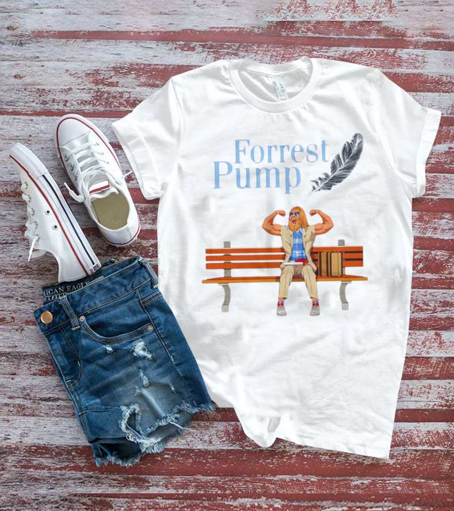 Forrest Pump Sitcom Character With Feather And Bench T-Shirt