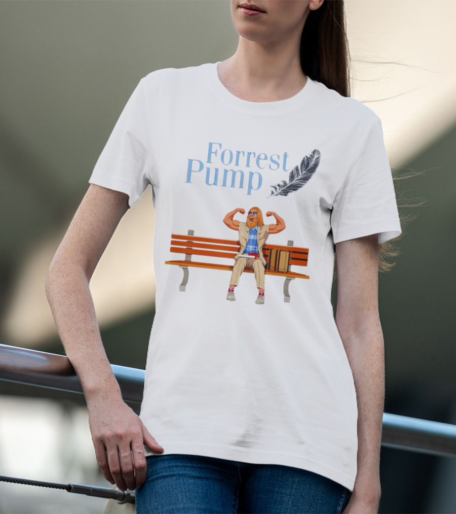 Forrest Pump Sitcom Character With Feather And Bench T-Shirt