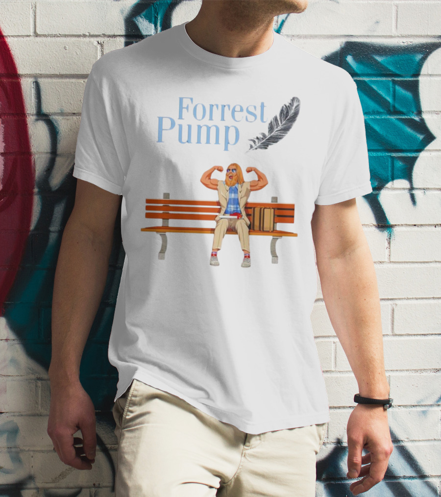Forrest Pump Sitcom Character With Feather And Bench T-Shirt