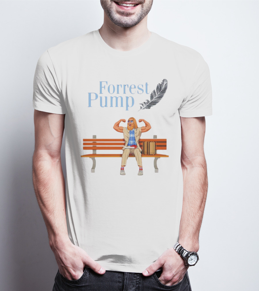 Forrest Pump Sitcom Character With Feather And Bench T-Shirt